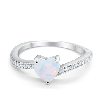 Heart Promise Ring Lab Created White Opal 925 Sterling Silver